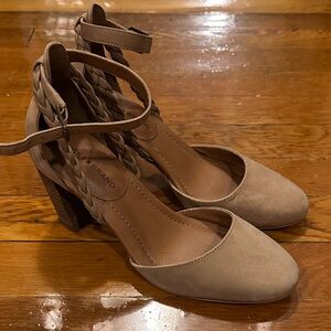 NWOT Lucky Brand Tan Leather Braided Strap Heels